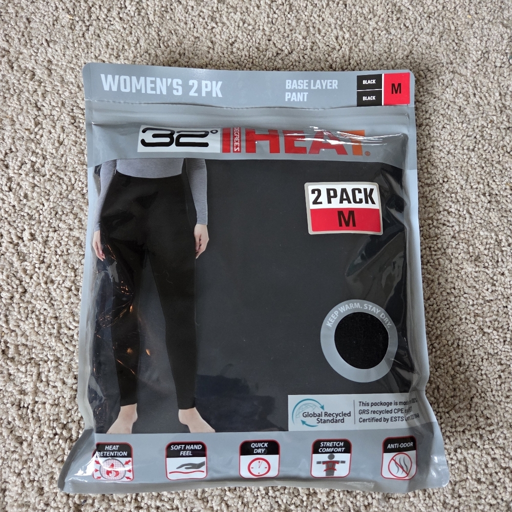 32 Degrees Women's Black Base Layer Pants 2 Pack